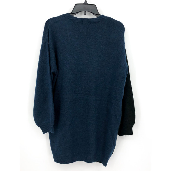 STEVE MADDEN Women's Colorblock V Neck Sweater Medium Blue/Black Long Sleeve NWT - Picture 4 of 7